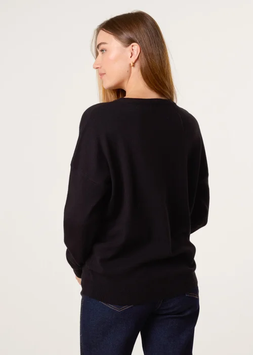 Blue Vanilla Black Plain Crew Neck Jumper - Medium/Large Image 4