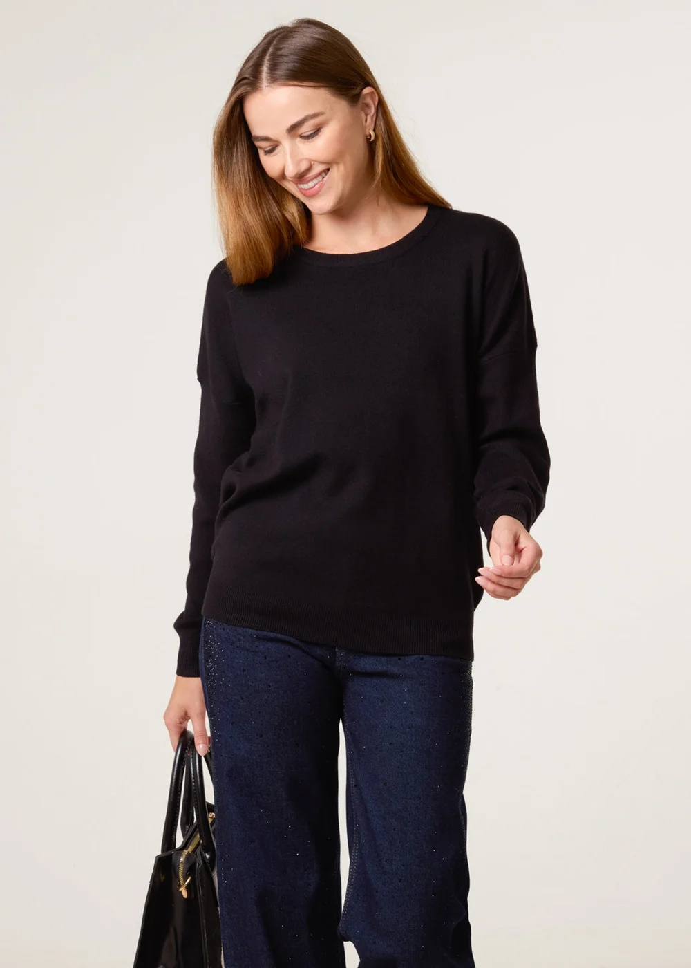 Blue Vanilla Black Plain Crew Neck Jumper - Medium/Large Image 1