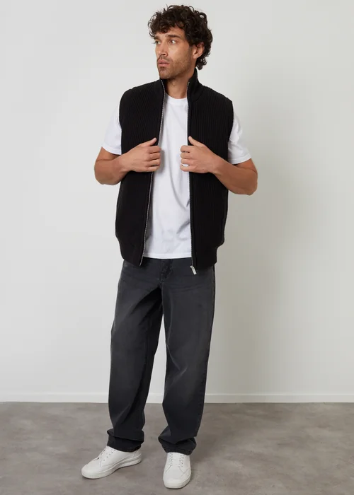 Threadbare Black Knitted Quilted Gilet With Ribbed Funnel Neck - XL Image 3