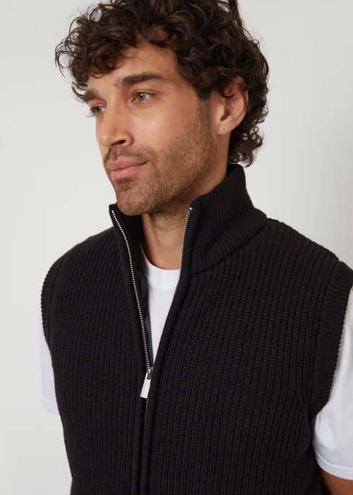 Threadbare Black Knitted Quilted Gilet With Ribbed Funnel Neck - XL Image 4