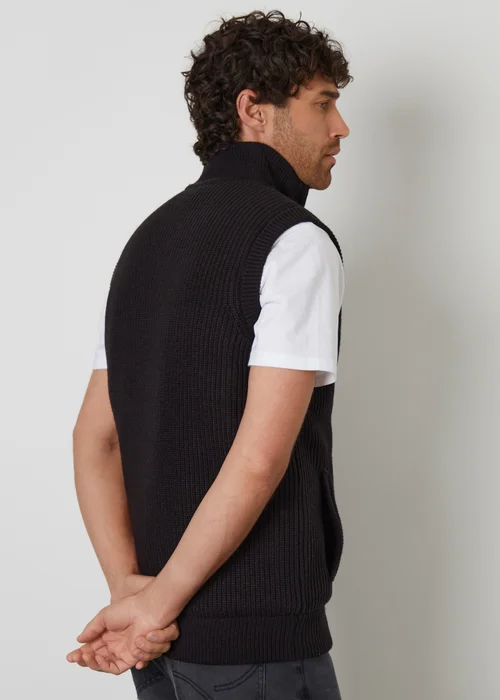 Threadbare Black Knitted Quilted Gilet With Ribbed Funnel Neck - XL Image 2
