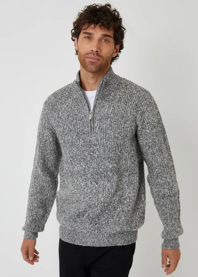 Threadbare Grey Knitted Quarter Zip Jumper