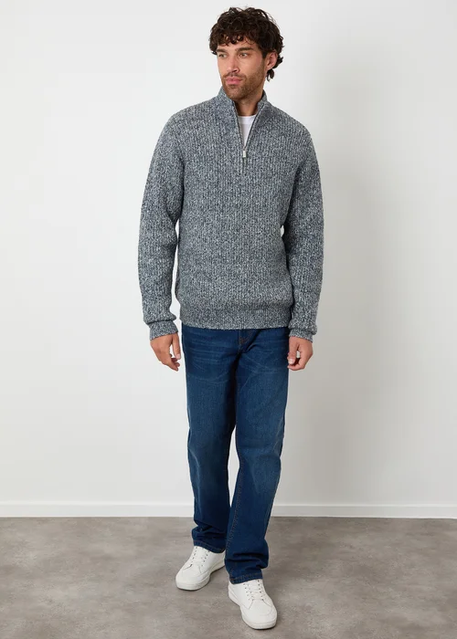 Threadbare Navy Knitted Quarter Zip Jumper - Small Image 3