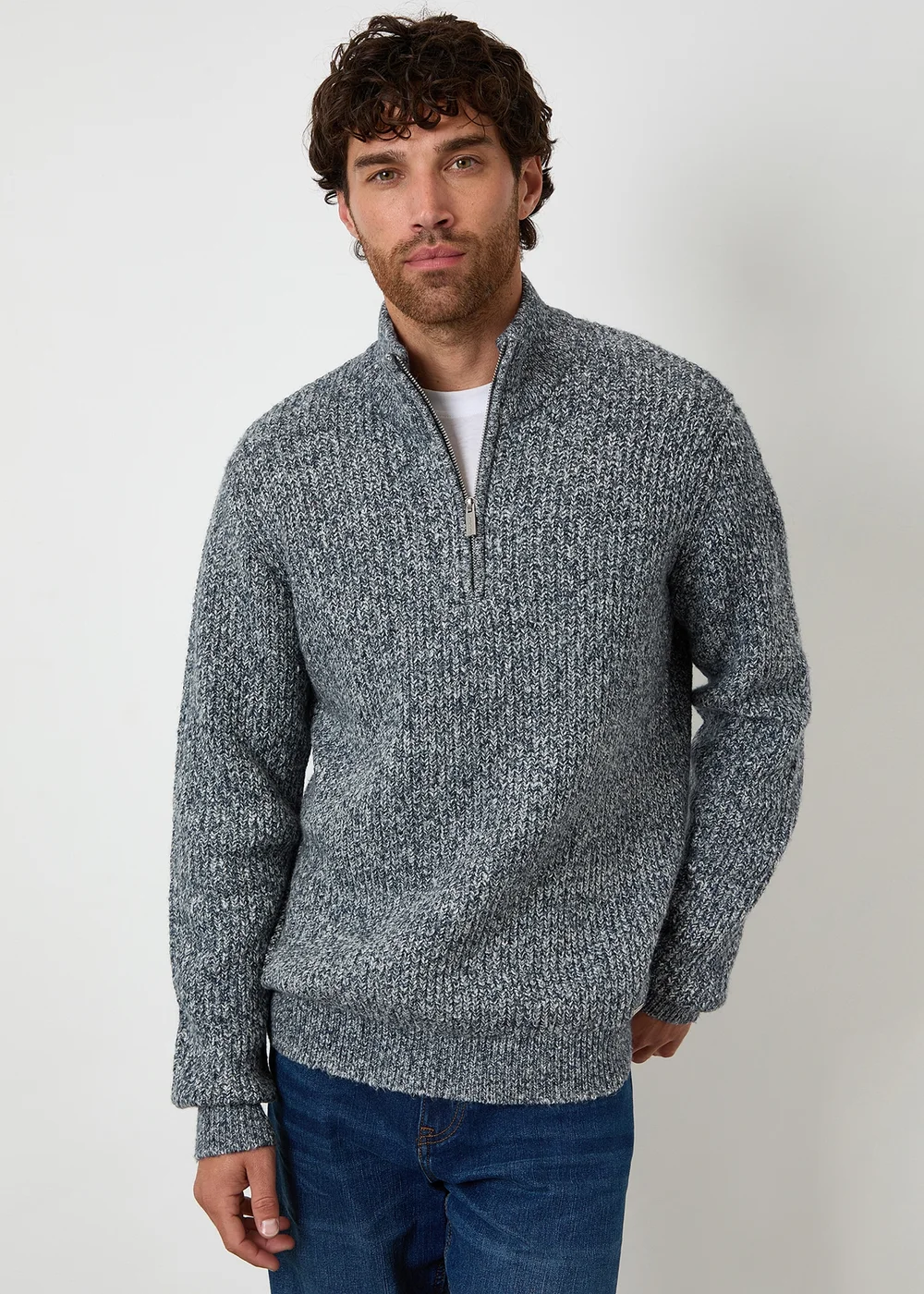 Threadbare Navy Knitted Quarter Zip Jumper - Small Image 1