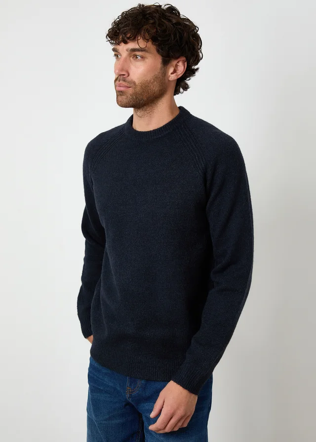 Threadbare Navy Raglan Rib Knitted Crew Neck Jumper