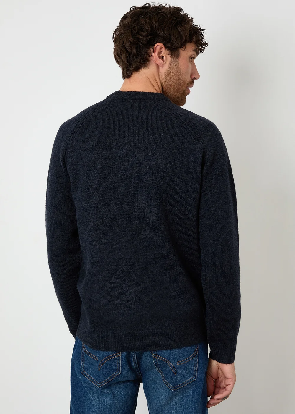 Threadbare Navy Raglan Rib Knitted Crew Neck Jumper - Large Image 2
