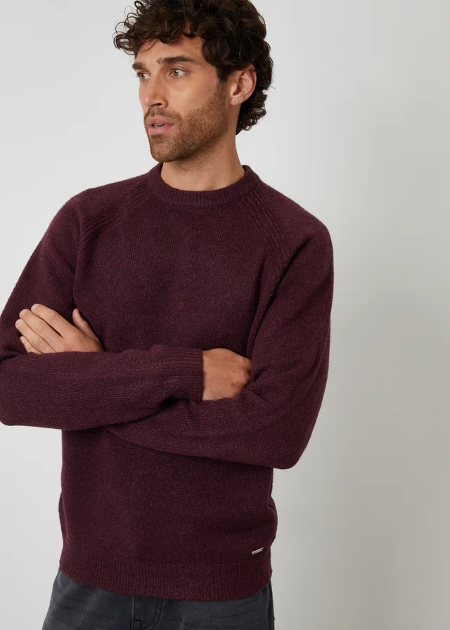 Threadbare Maroon Raglan Rib Knitted Crew Neck Jumper