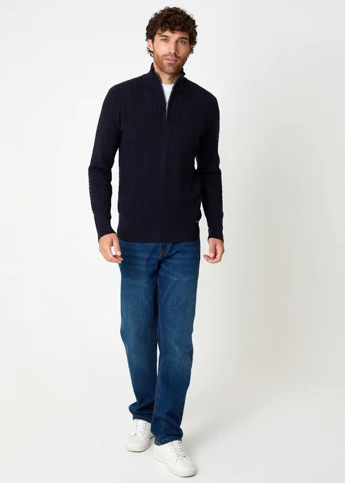 Threadbare Navy Cable Knit Quarter Zip Jumper - Extra Large Image 3