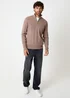 Threadbare Taupe Cable Knit Quarter Zip Jumper - Large Image 3
