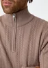 Threadbare Taupe Cable Knit Quarter Zip Jumper - Large Image 4