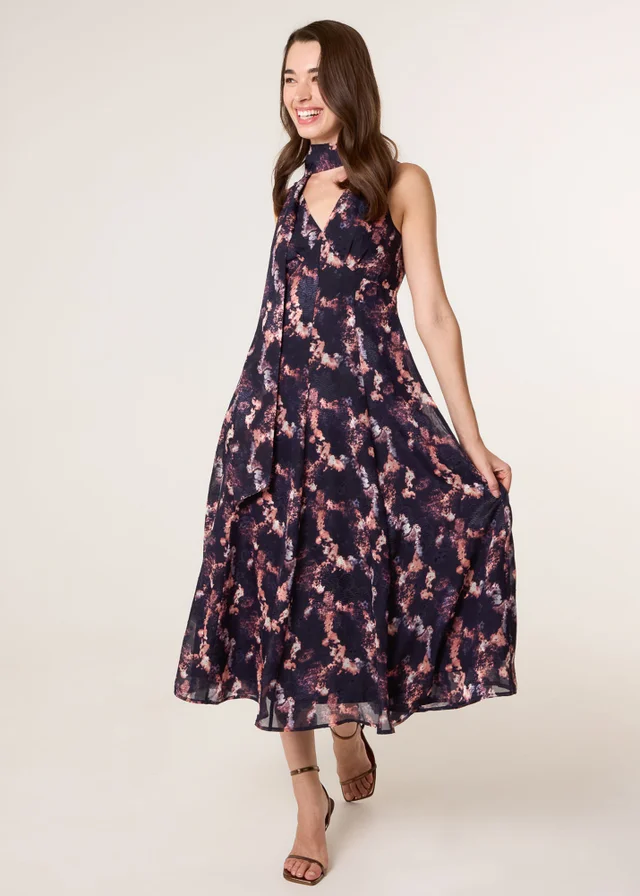 Blue Vanilla Navy Luxe Tie V Neck Sleeveless Dress