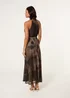 Blue Vanilla Brown Printed Mesh Halter Neck Belted Maxi Dress - M Image 4
