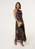Blue Vanilla Brown Printed Mesh Halter Neck Belted Maxi Dress - M Image 1