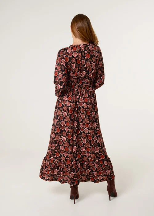 Blue Vanilla Black V Neck Shirred Long Sleeve Dress - S/M Image 4