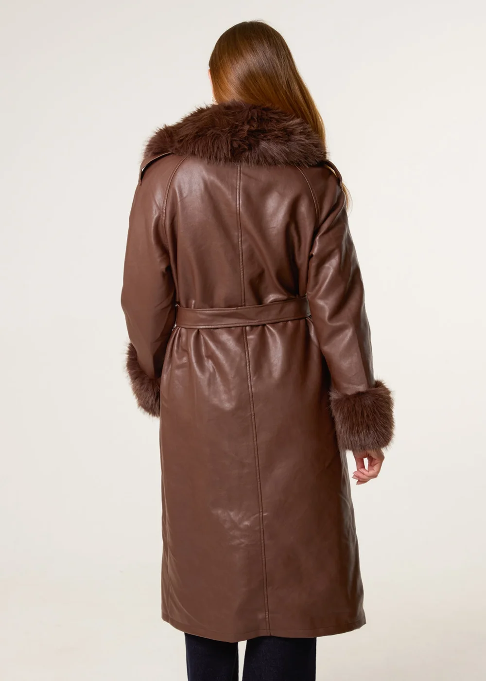 Blue Vanilla Brown Faux Fur Cuff & Collar Coat - XL Image 5