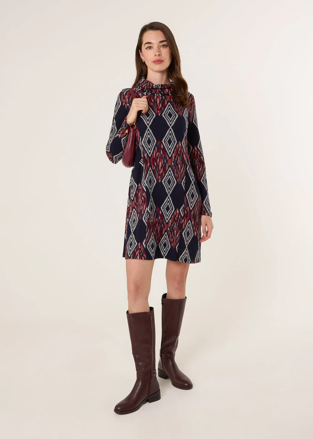 Blue Vanilla Navy Printed Draped Cowl Neck Long Sleeve Dress - M/L Image 2