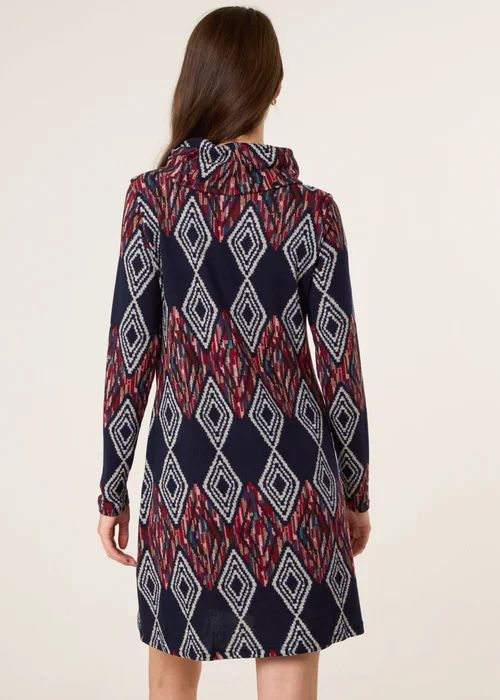 Blue Vanilla Navy Printed Draped Cowl Neck Long Sleeve Dress - M/L Image 4