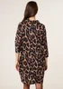 Blue Vanilla Brown Leopard Print Draped Cowl Neck Tunic Dress - L/XL Image 4