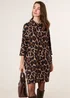 Blue Vanilla Brown Leopard Print Draped Cowl Neck Tunic Dress - L/XL Image 1