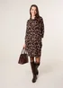 Blue Vanilla Brown Leopard Print Draped Cowl Neck Tunic Dress - L/XL Image 3