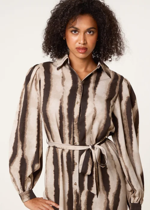 Blue Vanilla Beige Printed Puff Sleeve Button Through Midi Dress - 18 Image 3