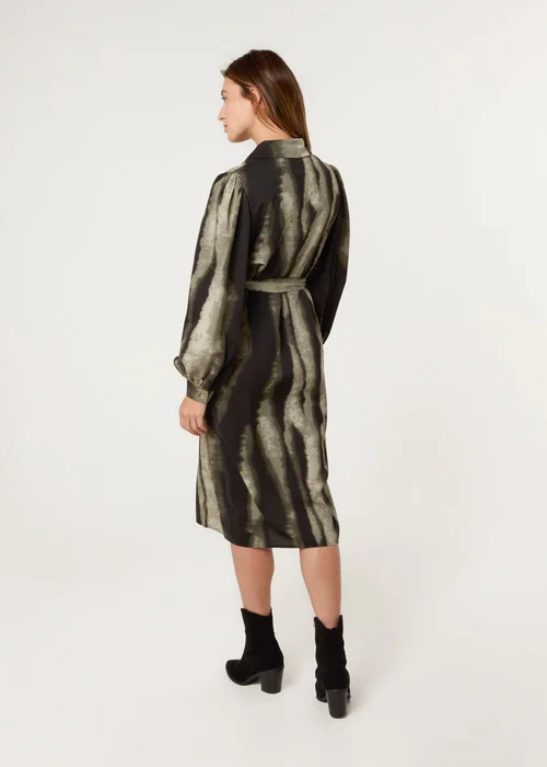 Blue Vanilla Khaki Printed Puff Sleeve Button Through Midi Dress - 8 Image 5