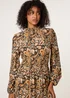 Blue Vanilla Khaki Paisley High Neck Shirred Waist Dress - S/M Image 3