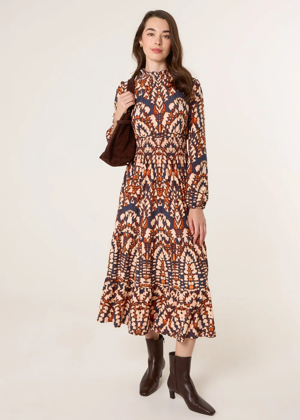 Blue Vanilla Multi Frilled Shirred High Neck Shirred Waist Dress - M/L Image 1