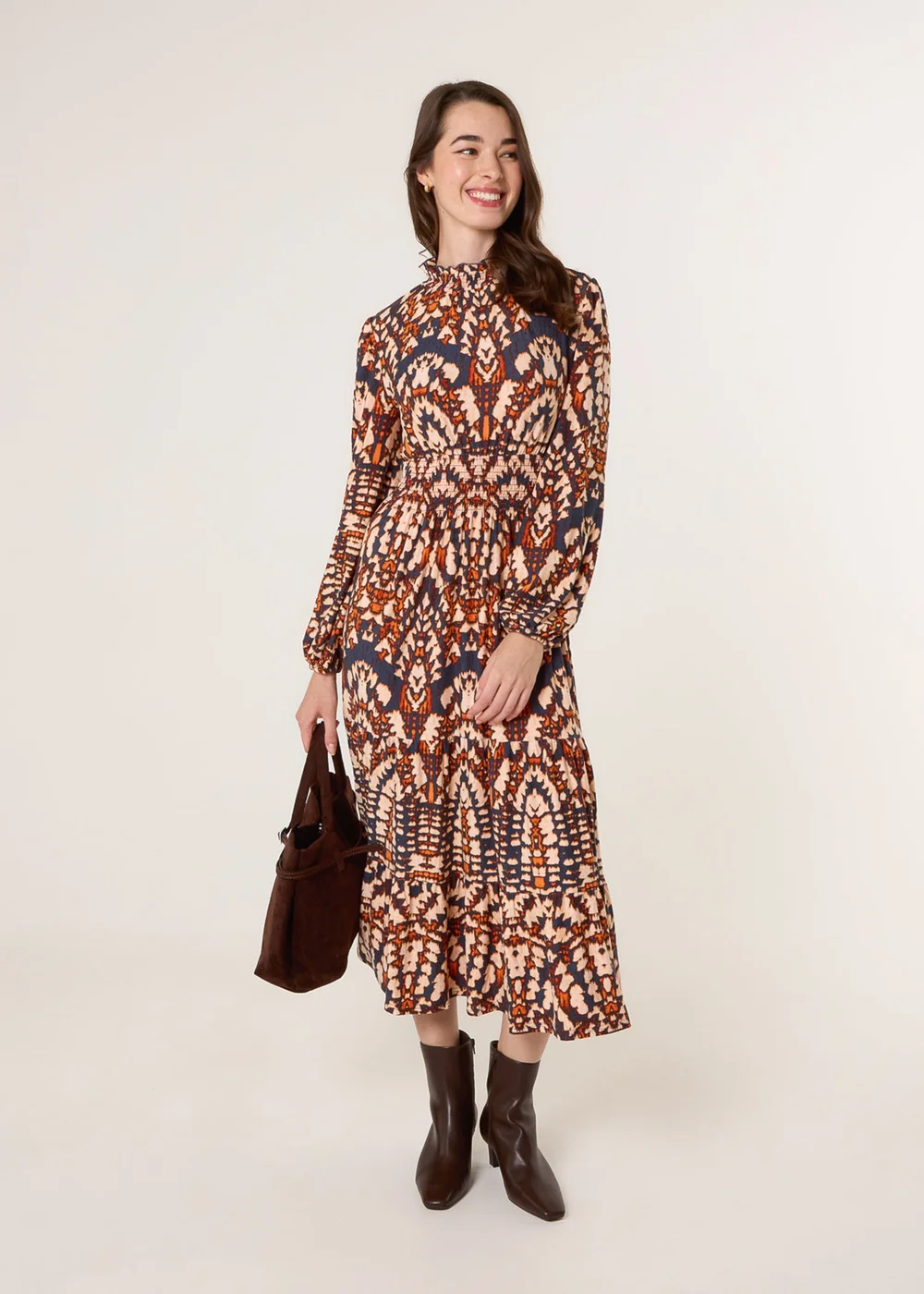 Blue Vanilla Multi Frilled Shirred High Neck Shirred Waist Dress - S/M Image 3