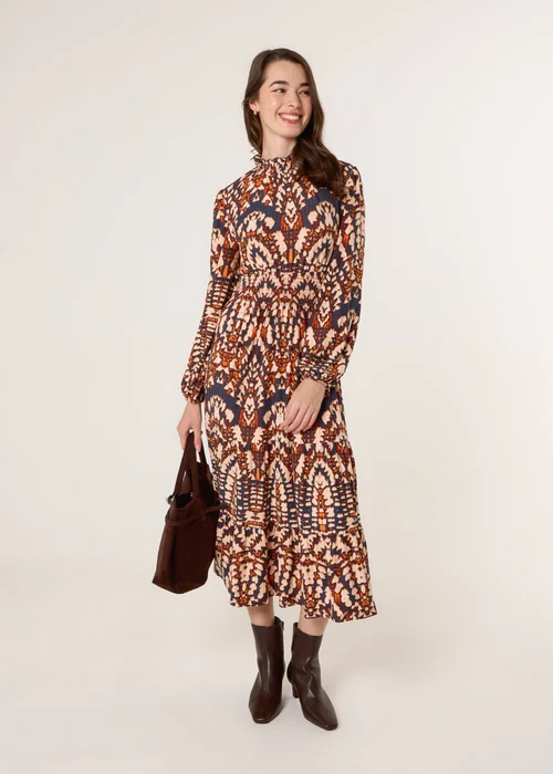 Blue Vanilla Multi Frilled Shirred High Neck Shirred Waist Dress - M/L Image 3