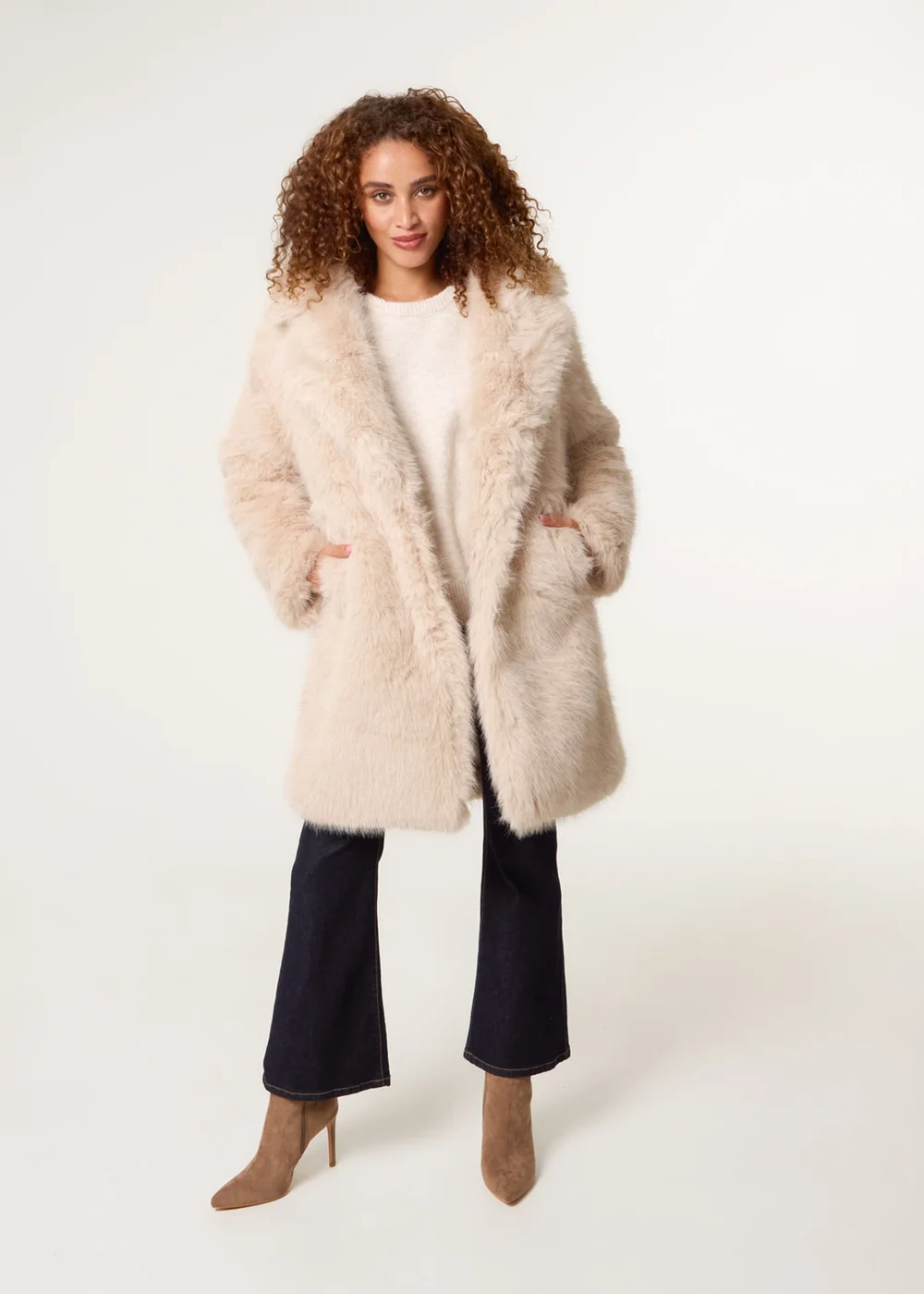 Blue Vanilla Stone Faux Fur Long Coat - M Image 3