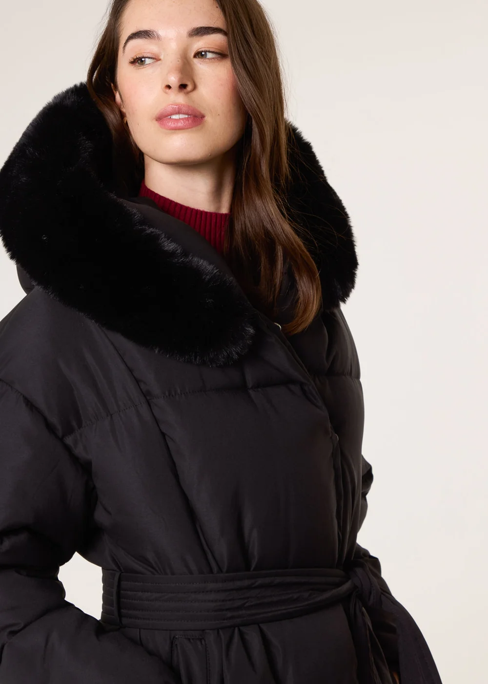 Blue Vanilla Black Long Puffer Faux Fur Hooded Coat - L Image 2