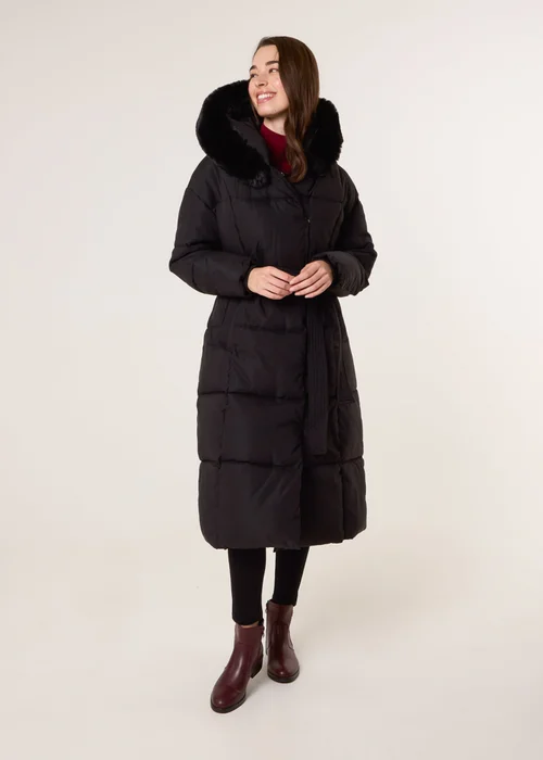 Blue Vanilla Black Long Puffer Faux Fur Hooded Coat - L Image 1