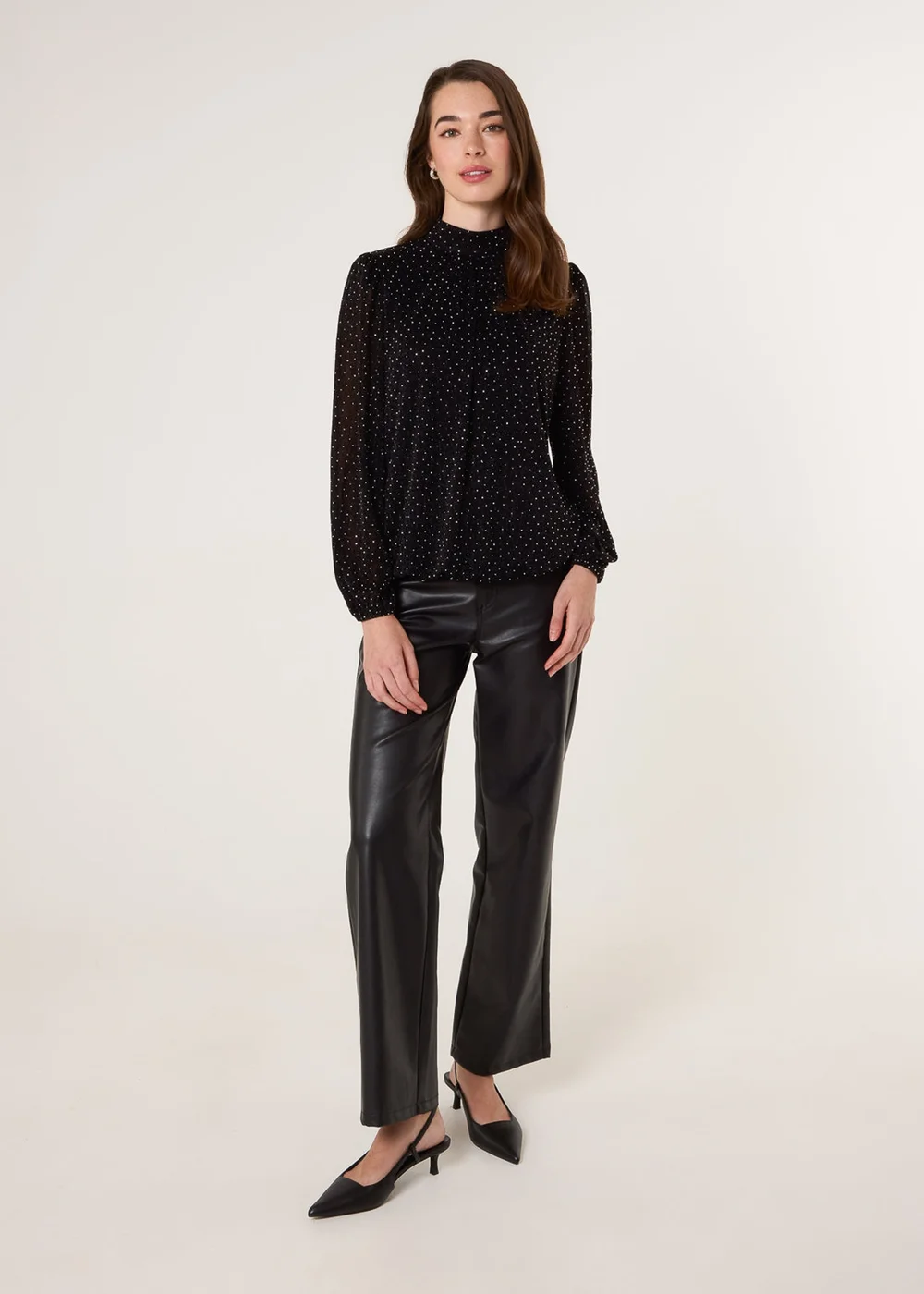 Blue Vanilla Black Rhinestone Shoulder Pad Puffball Blouse - Medium Image 2