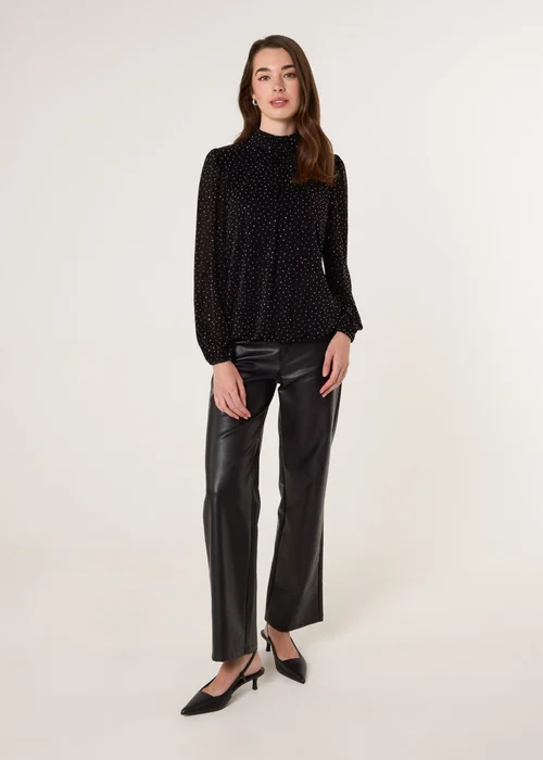 Blue Vanilla Black Rhinestone Shoulder Pad Puffball Blouse - Medium Image 2