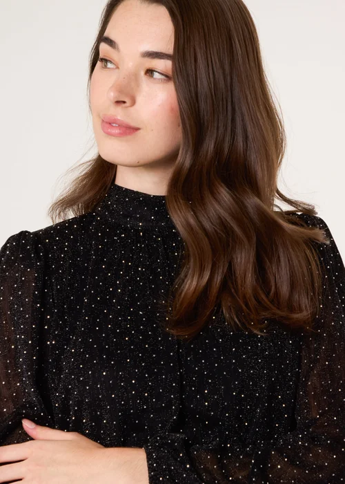 Blue Vanilla Black Rhinestone Shoulder Pad Puffball Blouse - Medium Image 3