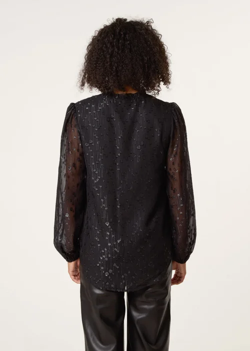 Blue Vanilla Black Jacquard Button And Tie Front Blouse - Size 10 Image 4