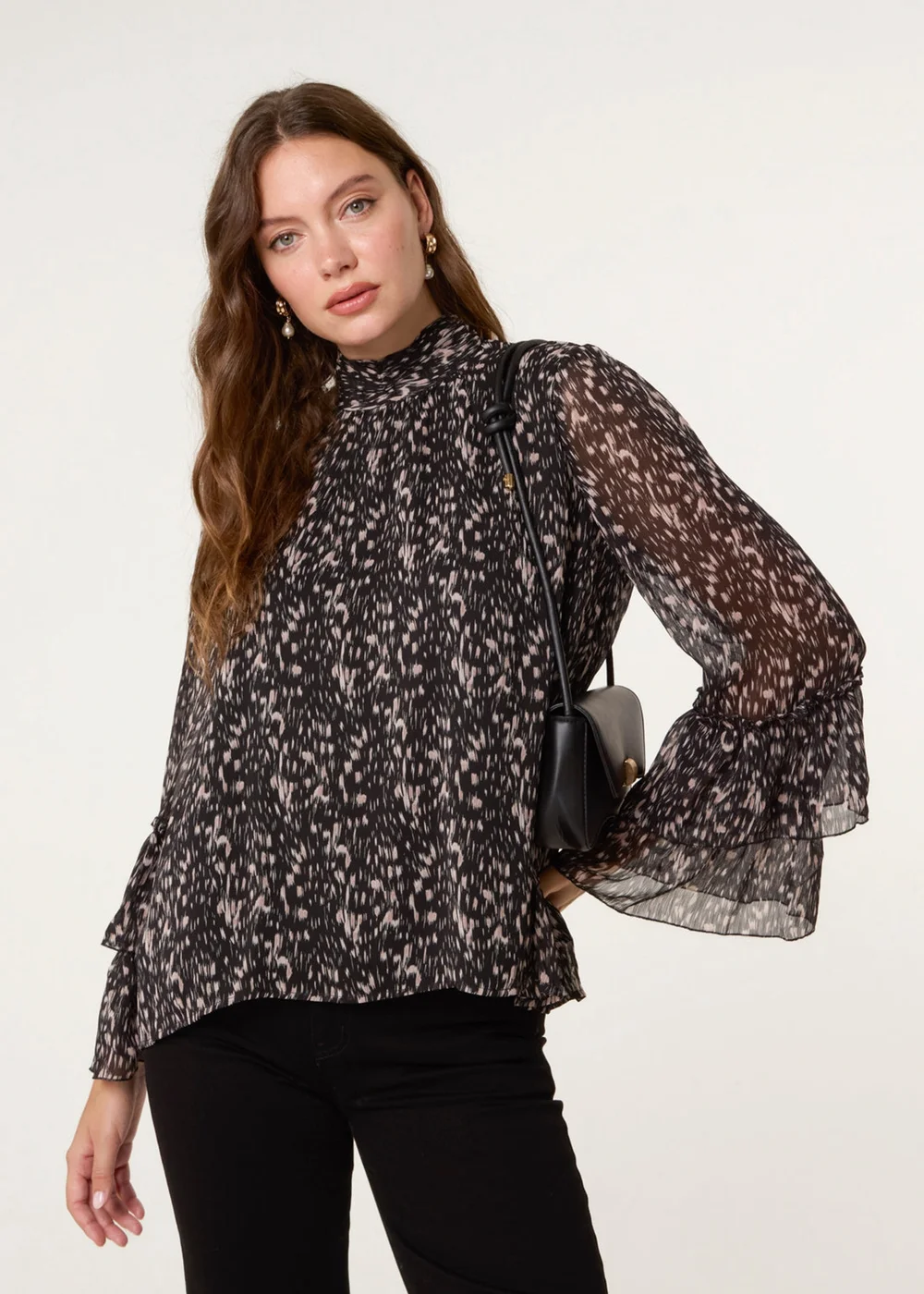 Blue Vanilla Black Frill Sleeve Blouse - Small/Medium Image 1