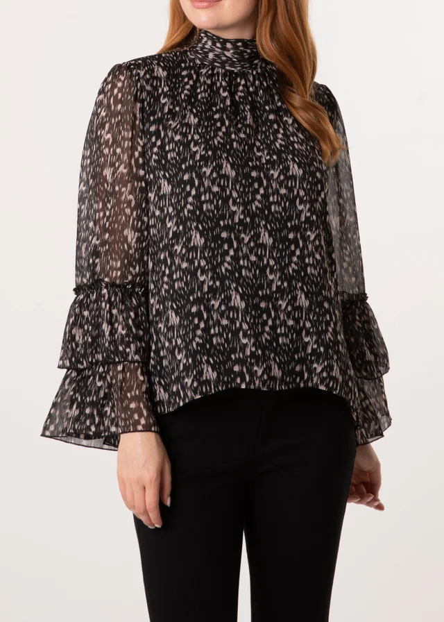 Blue Vanilla Black Frill Sleeve Blouse