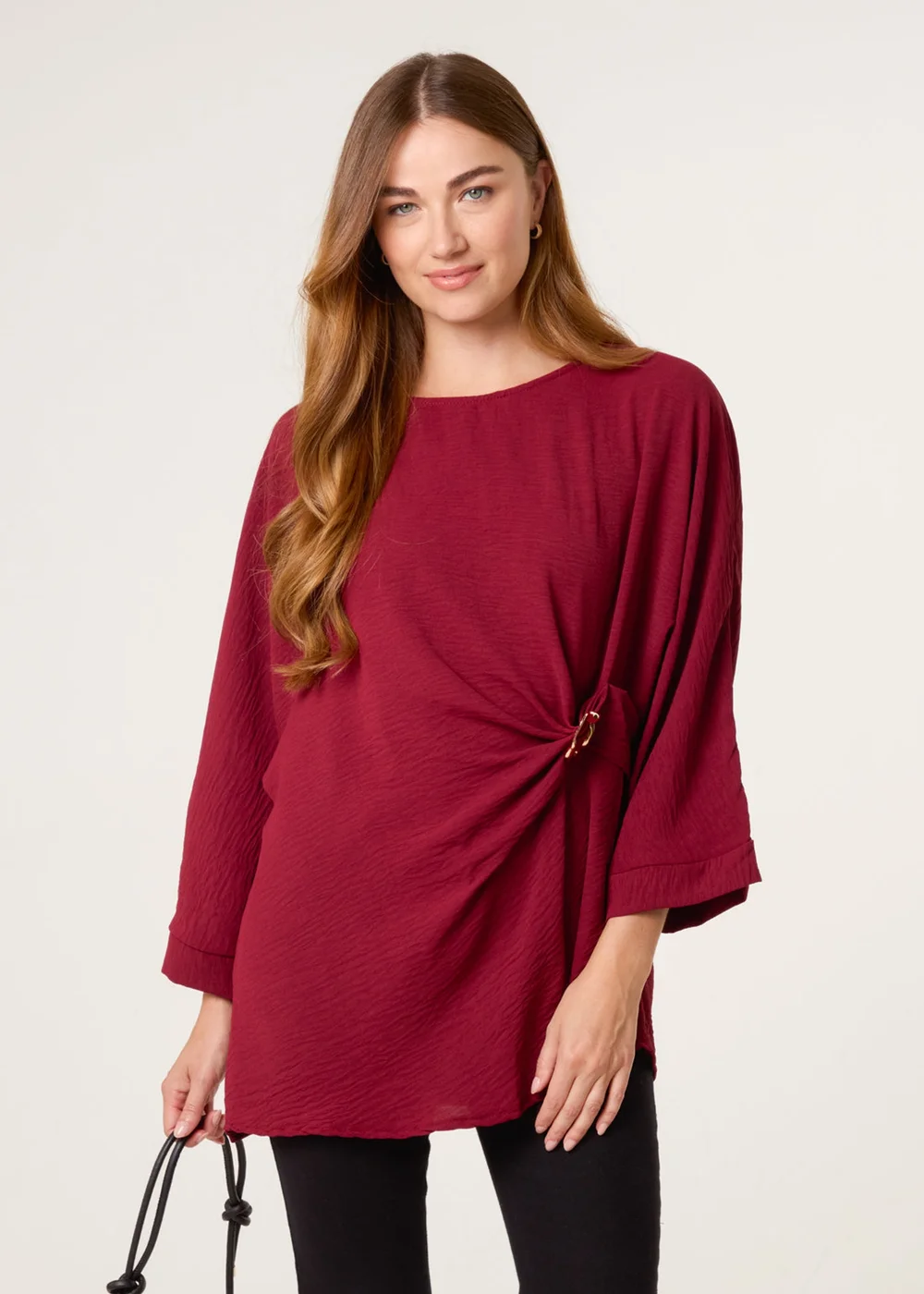Blue Vanilla Burgundy Detail Side Gathered Blouse - Small/Medium Image 1