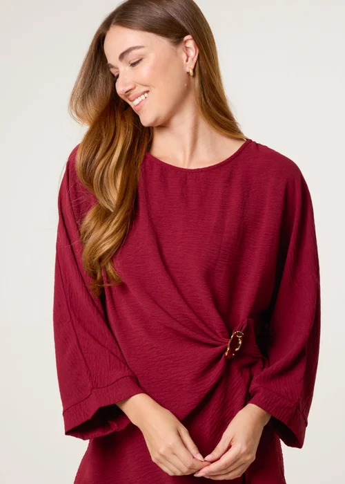 Blue Vanilla Burgundy Detail Side Gathered Blouse - Small/Medium Image 3