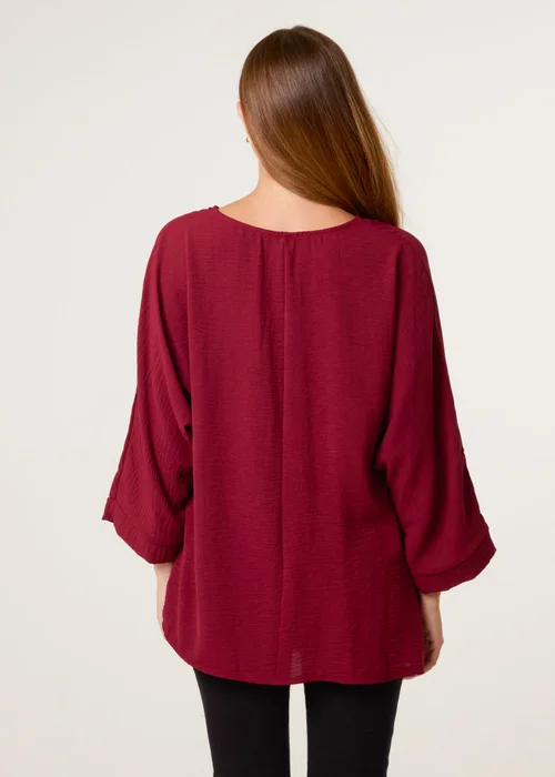 Blue Vanilla Burgundy Detail Side Gathered Blouse - Small/Medium Image 4