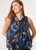 Blue Vanilla Navy Sleeveless Cowl Neck Metallic Print Blouse - S/M Image 3