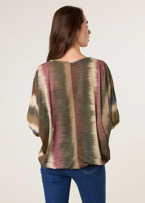 Blue Vanilla Khaki Printed Round Neck Long Sleeve Top - One Size Image 4