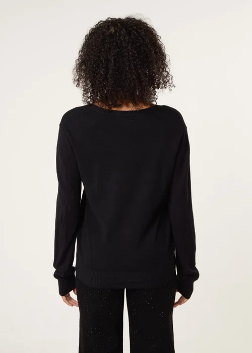 Blue Vanilla Black V Neck Diamante Button Cardigan - S/M Image 4