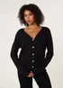 Blue Vanilla Black V Neck Diamante Button Cardigan - S/M Image 1
