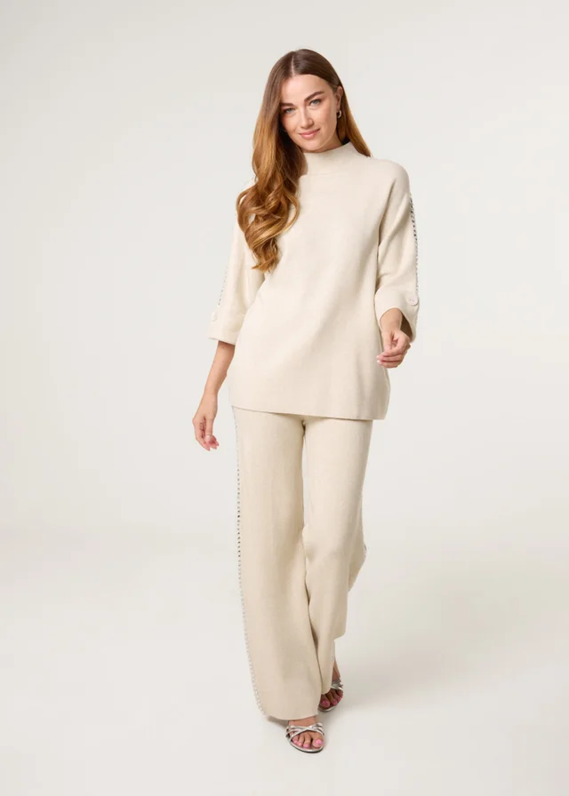 Blue Vanilla Stone Square High Neck Rhinestone Jumper