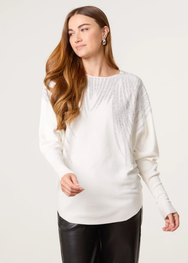 Blue Vanilla Ivory Rhinestone Detailed Jumper