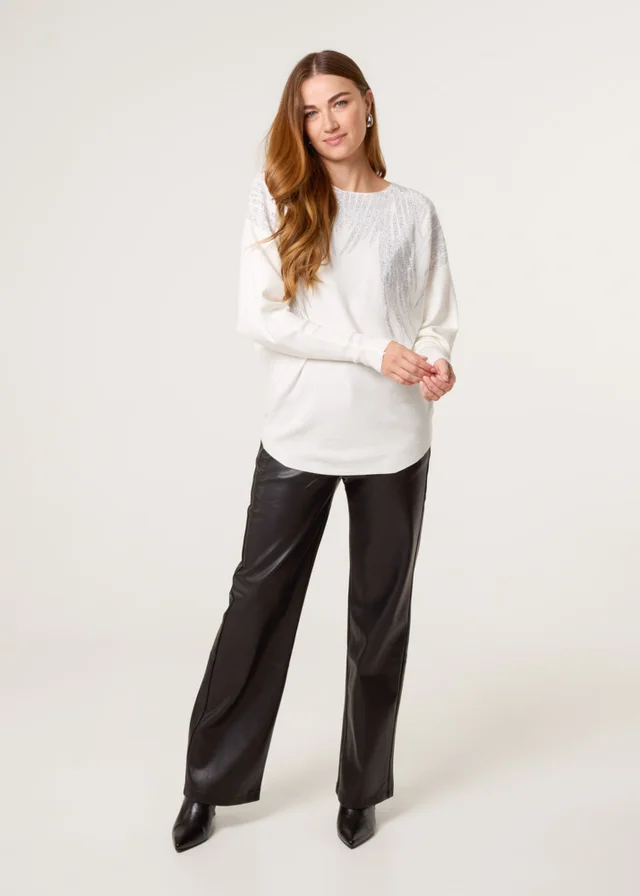 Blue Vanilla Ivory Rhinestone Detailed Jumper