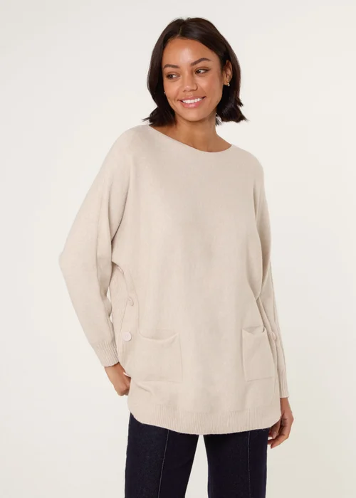 Blue Vanilla Beige Pocket Slash Scoop Neck Jumper - One Size Image 2